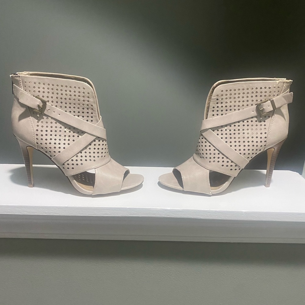 Bumper Tan High Strappy High Heel (4in) Boots-size 9